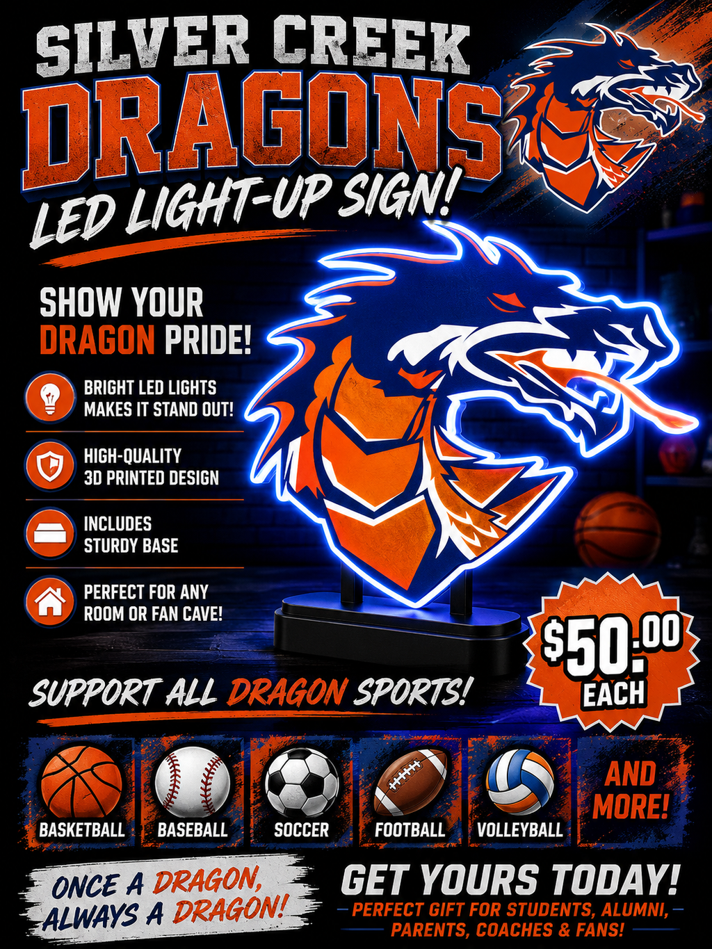 Silver Creek Dragons Lit up box!