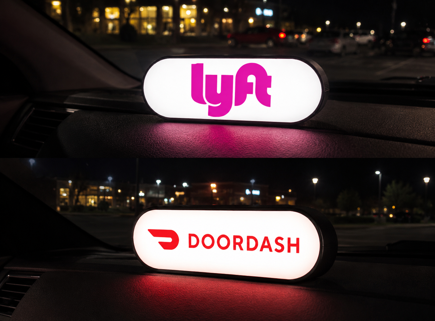 Uber, Lyft, DoorDash light up sign for dash